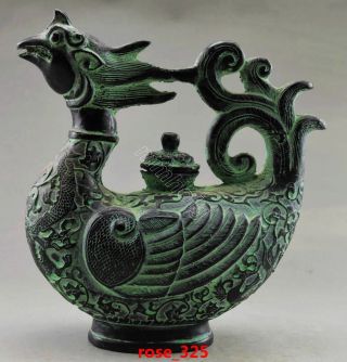 Collectible Decorated Old Handwork Bronze Carved Phoenix Big Tea Pot photo