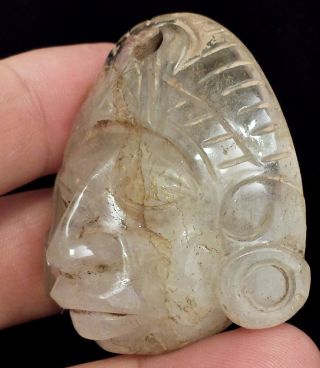 Crystal Mayan Face Pendant - Mesoamerican Statue - Antique Pre Columbian Artifacts photo