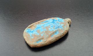 Egyptian Blue Glazed Faience Amulet Cartouche Pendant photo