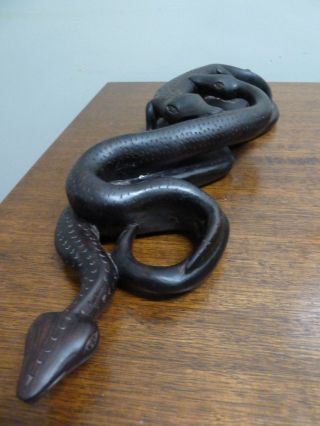 Snake Crocodile Ouroboros Style Wood Carving Vintage Hardwood photo