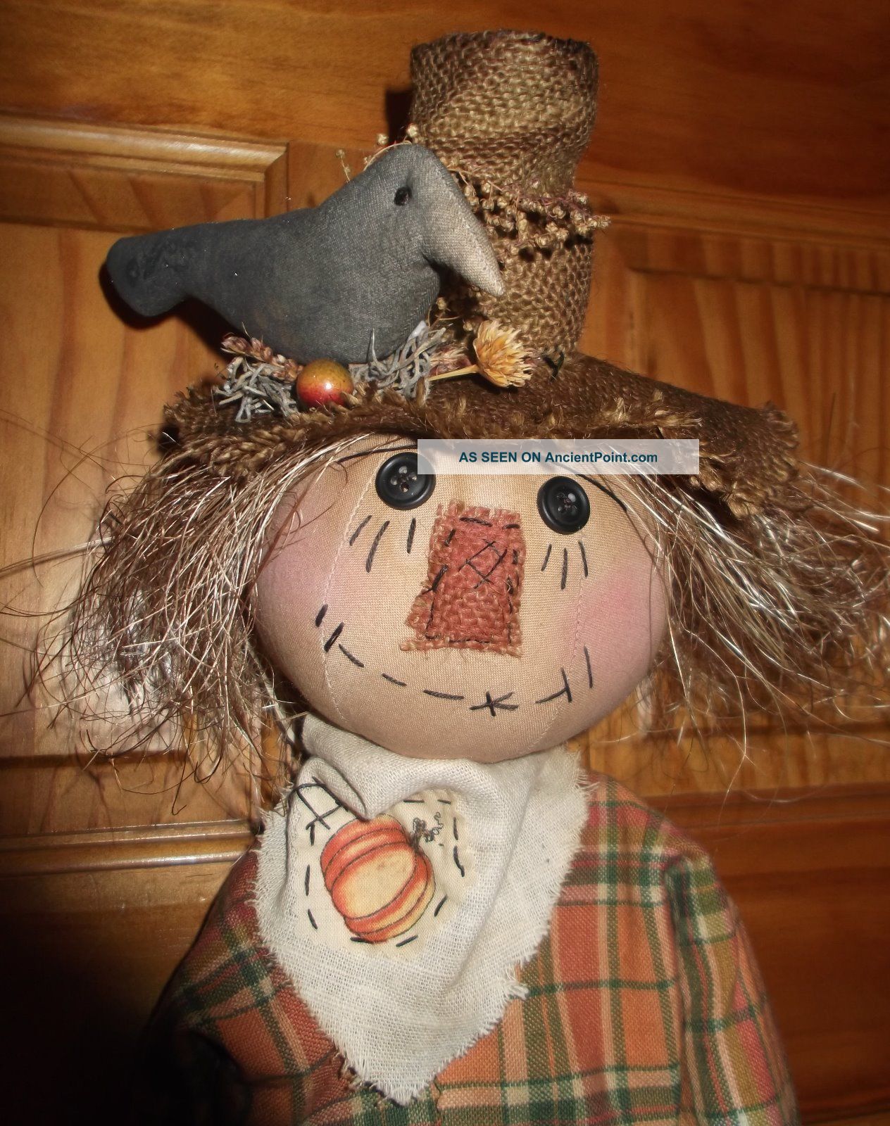 Primitive Scarecrow With Pumpkin And Crows Fall Autumn Harvest Folk Art Primitives photo