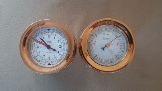 Weems & Plath Brass Marine Maritime Quartz Tide Clock And Barometer Germany photo