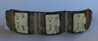 Antique Old Chinese Export Silver Filigree Intricately Carved Panel Bracelet photo