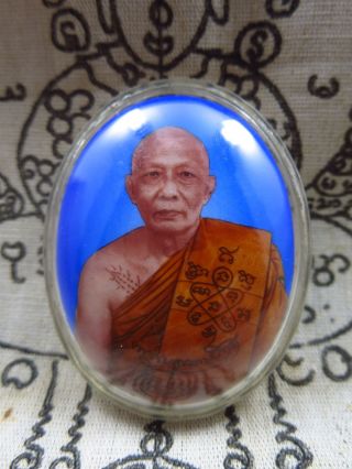 Locket Lp Sakorn Wat Nongkrab Embed Gem,  Silver Takrut Thai Amulet photo