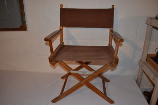 Vintage Retro Wood Folding Directors Captains Chair With Canvas Fabric photo