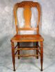 Antique Oak Wood Dining Chair Carved Back Wood Seat 1900-1950 photo 2