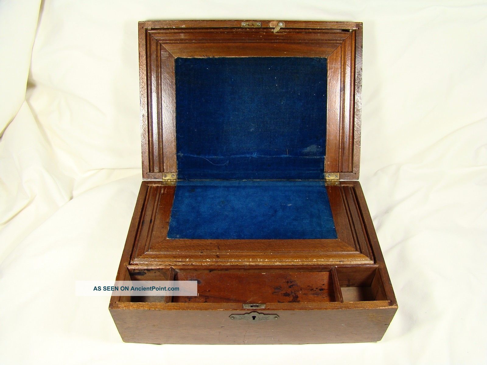 Antique Lap Travel Desk Blue Velvet Lining - Excelsior Drug Store Bw Huntley 1800-1899 photo