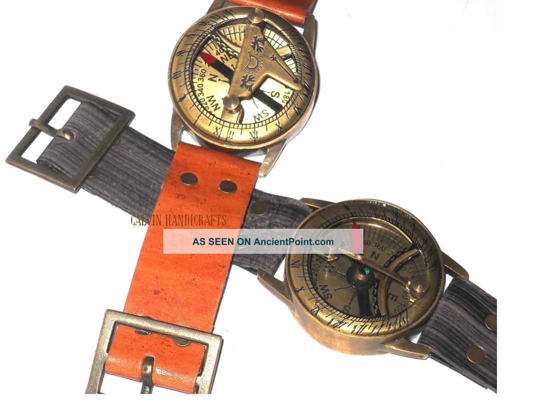 2 Different Color Red & Black Brass Wrist Watch Sundial Compass - Gifted Compass Compasses photo