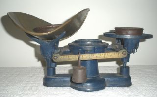 Antique 1867 Howe Scale Co 3 Cast Iron & Brass Scale W/1 & 2 Lb Weight photo