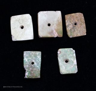 5 Ancient Pre Columbian Green Stone Jadeite Square Beads Artifact photo