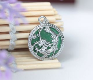 Natural Green Jade Boutique Hollow Out Carving Good Luck Old Dragon Pendant photo