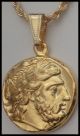 Percy Jackson Fans Gold Plated,  Double Sided,  Zeus Pendant,  With Chain Greek photo 1