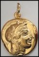 Percy Jackson Fans Gold Plated,  Double Sided,  Athena & Owl Pendant. Greek photo 1