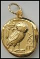 Percy Jackson Fans Gold Plated,  Double Sided,  Athena & Owl Pendant. Greek photo 2