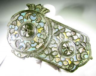 Magnificent Late Medieval Bronze Enameled Bet Buckle - 105 Mm 50 Grams - D37 photo