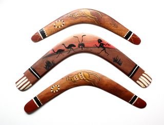 Group Of Three Painted Aboriginal Vintage Boomerangs - 1960 ' S Bill Onus photo