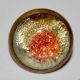 19th C Peacock Eye Foil 2 Colors Pink Yellow Glass Dome Button Brass Back 1/2 