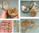 Antique Glass Egg Sewing Etui W/ Gilded Tools & Thimble French Circa 1850 Other Antique Sewing photo 2