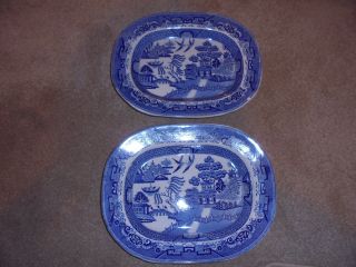 2 Willow Pattern Meat Serving Dishes - Warranted Stone China J.  C photo