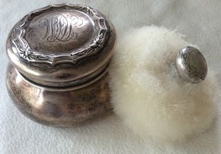 Theodore B.  Starr Sterling Silver Vanity Powder Jar C1920 With Feather Puff Ball photo