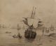 Antique 18thc Maritime Nautical Folk Art Drawing,  Sailing Ships Harbor,  Nr Folk Art photo 3