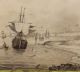 Antique 18thc Maritime Nautical Folk Art Drawing,  Sailing Ships Harbor,  Nr Folk Art photo 4