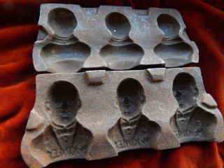 C.  1901 William Mckinley Cast Iron Three Place Mold For Making Memorial Busts Nr photo