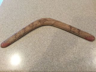 Vintage Hand Carved Aboriginal Art Wood Boomerang photo