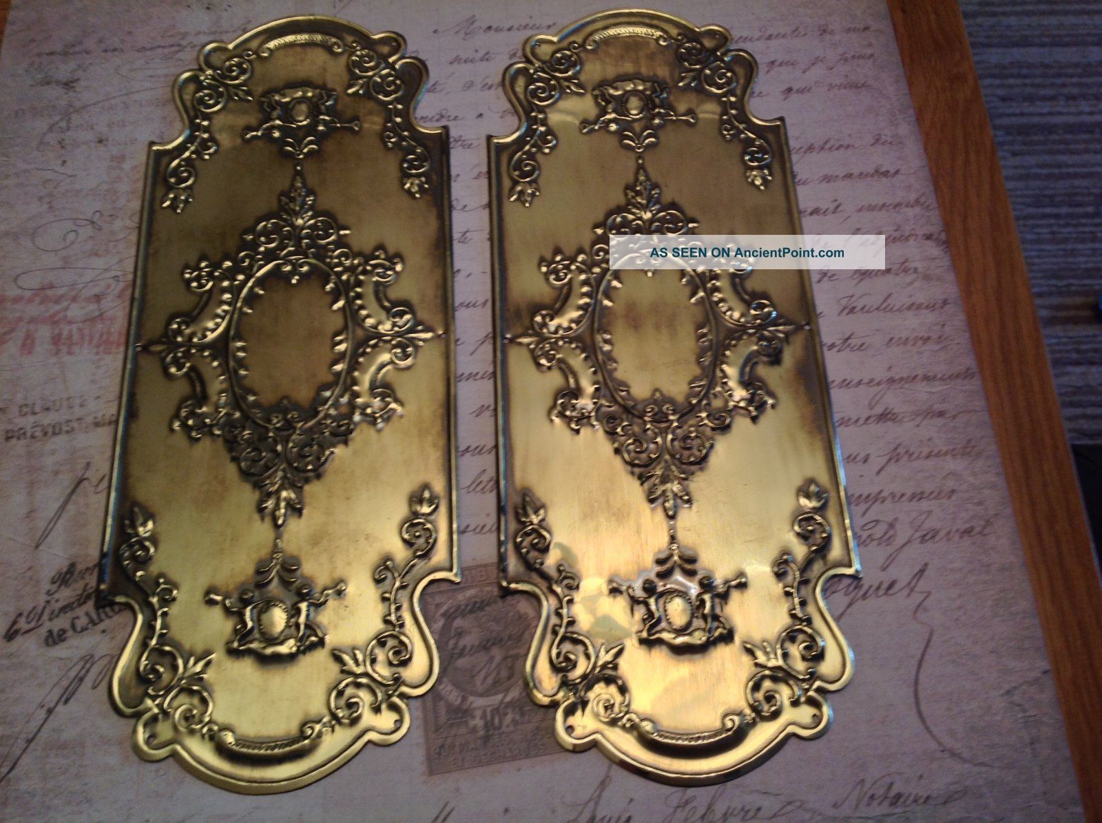 Reclaimed Solid Brass Door Finger Plates Antque Finish 2 Plates Churb Door Knobs & Handles photo
