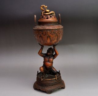 Chinese Bronze Incense Burner Lid Ghost Dragons Censer photo