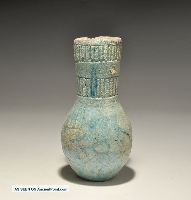 Vintage Egyptian Glazed Piriform Jar With Two Ribbed Bands And Hieroglyphic Text Egyptian photo