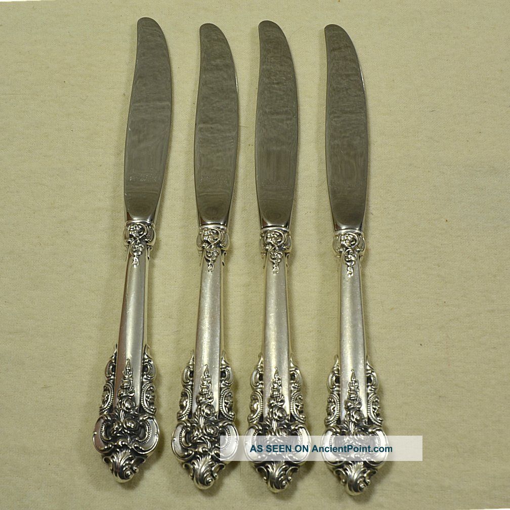 4 Wallace Sterling Silver Grande Baroque Dinner Knives - No Mono 8.  66 Troy Flatware & Silverware photo