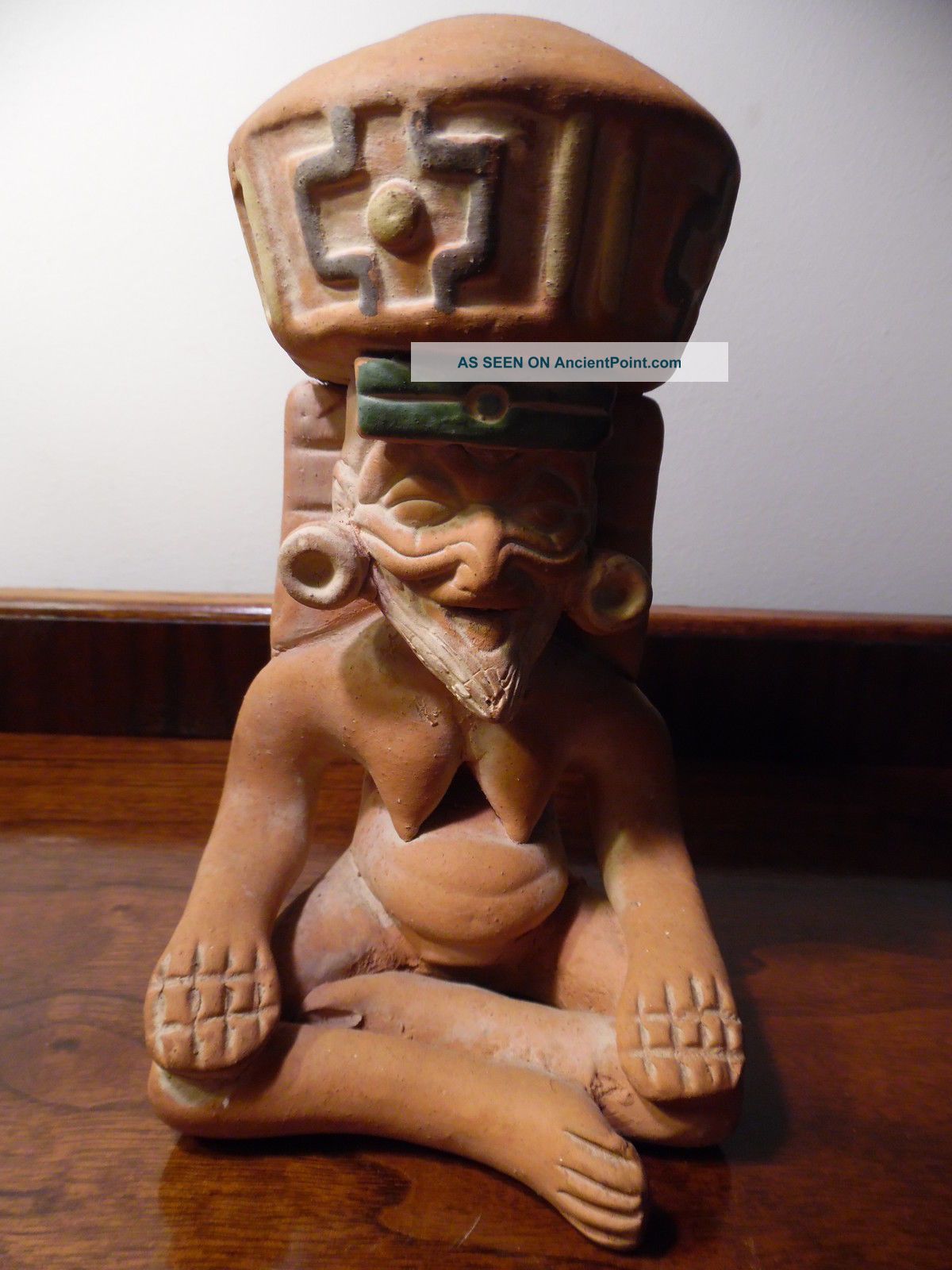 Mayan Aztec Incan Mexican Folk Art Pottery Effigy Icon Red Clay Figural Vessel The Americas photo