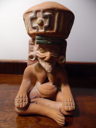 Mayan Aztec Incan Mexican Folk Art Pottery Effigy Icon Red Clay Figural Vessel photo