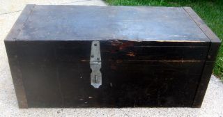 Antique Wood Tool Box Iron Handles Solid Heavy Duty Storage Box Chest Trunk photo