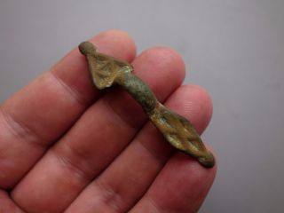 Ancient Frankish Bronze Head Bow Brooch photo