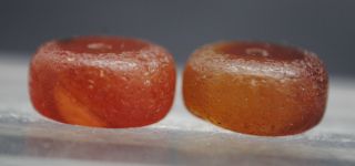 Two Lovely Ancient Egyptian Faceted Carnelian Stone Beads photo