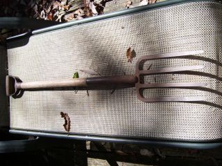 Vintage Primitive Iron Potato Fork Digger With Handel/ And Wood Metal Hand Hold photo