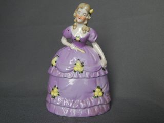 Antique Half Doll Figural German Porcelain Dresser Box Lady In Purple photo