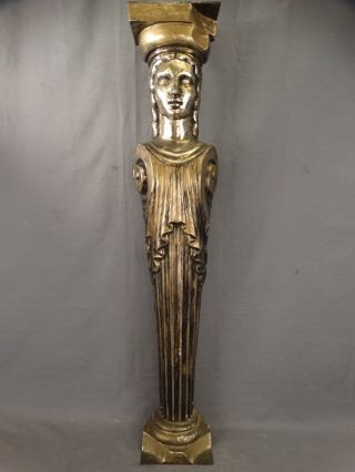Antique Art Deco Era Theater Gold Lady Bust Figural Column Architectural Salvage photo