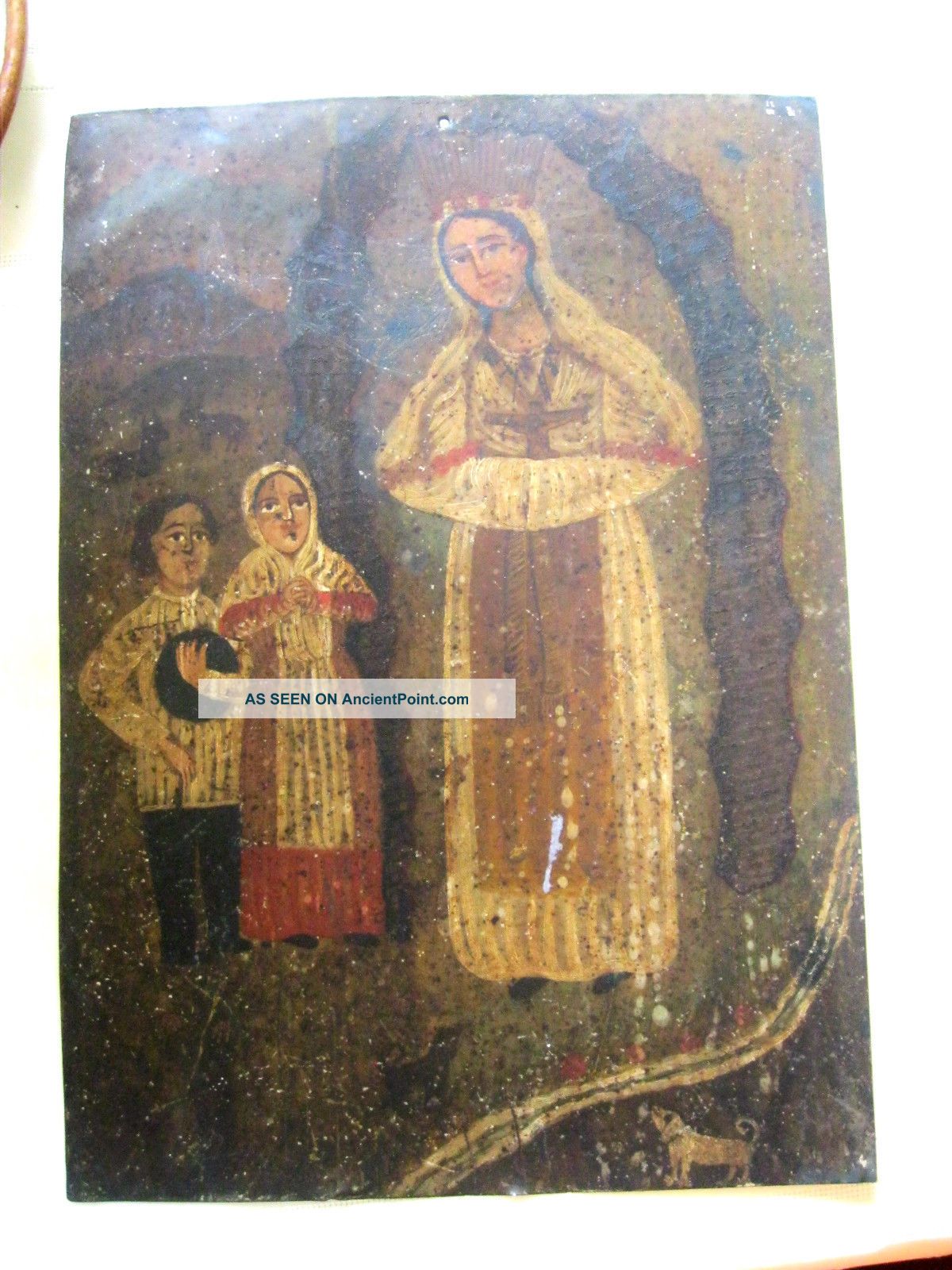 Rare Image Of A Female Saint Not Familiar With,  She Has Two Dogs By Her Feet Latin American photo