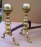 Rare Antique Solid Brass Chippendale Fireplace Andirons Fire Dogs Early 19th C Hearth Ware photo 1