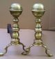 Rare Antique Solid Brass Chippendale Fireplace Andirons Fire Dogs Early 19th C Hearth Ware photo 4