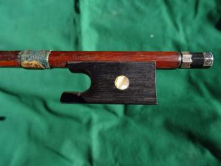Antique German Violin Bow Branded Grimm Silver/ebony Forg Pernambuco C.  1900 photo