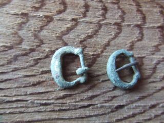 Medieval Britain.  Two Early Small Bronze Belt Buckles. photo