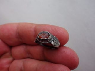 Roman Silver Engraved Intaglio With Christogram Ring photo