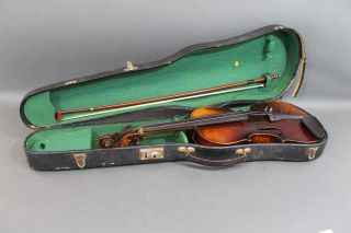 Antique 4/4 German Strad Copy Figured Maple Violin & Eastman Bow,  Case,  Nr photo