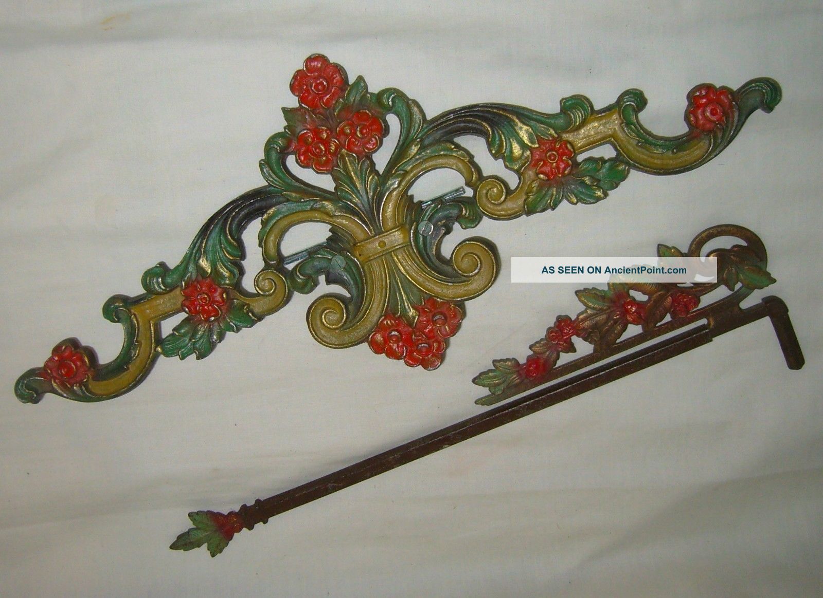 Antique Victorian Salvaged Cast Iron Floral Curtain Drapery Hardware Accessories Metalware photo
