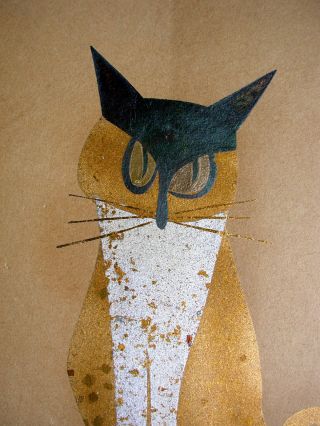 Japanese Deco Cat,  Mixed Media Metalic Pigments,  Signed Akira photo