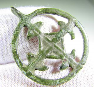 Rare Viking Bronze Open Work Cross Pendant - Very Well Preserved - Ii45 photo